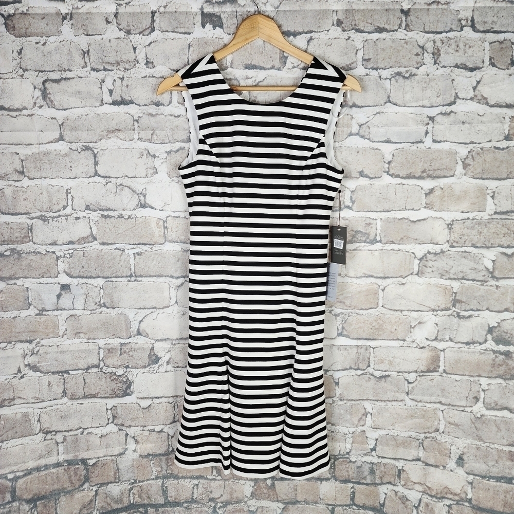 Vince Camuto A-Line Striped Dress Sleeveless Crew Neck Navy White Size 6